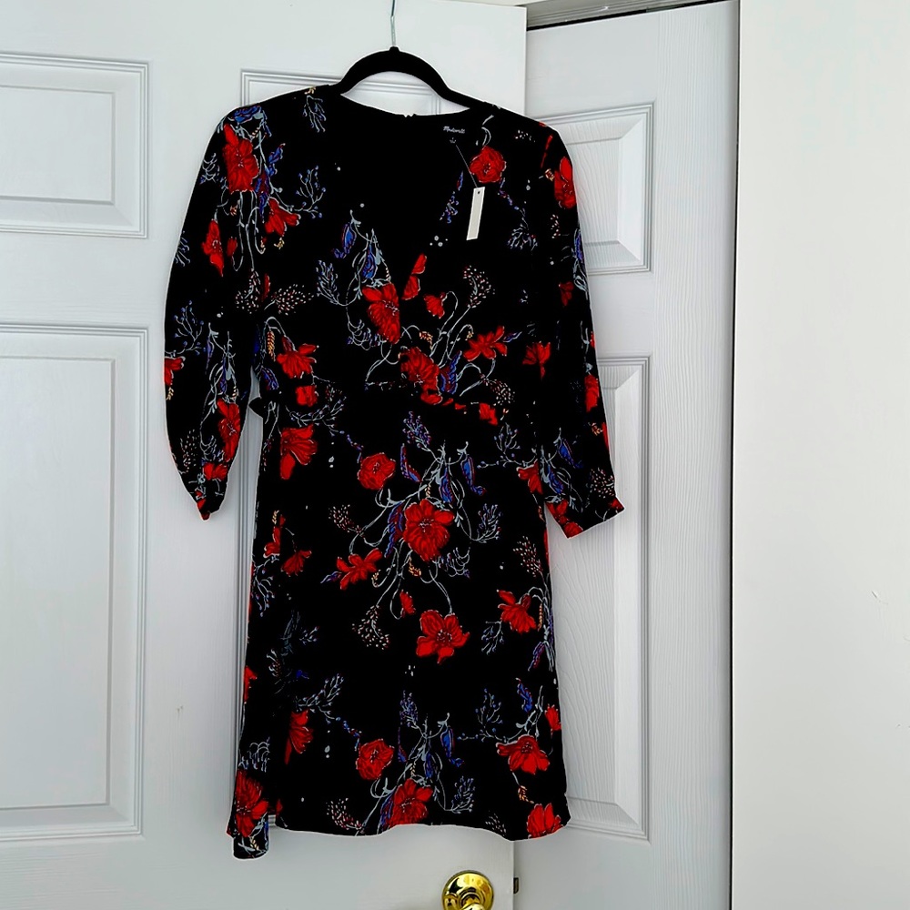 NWT Madewell printed silk Dress navy & Red Floral size 2